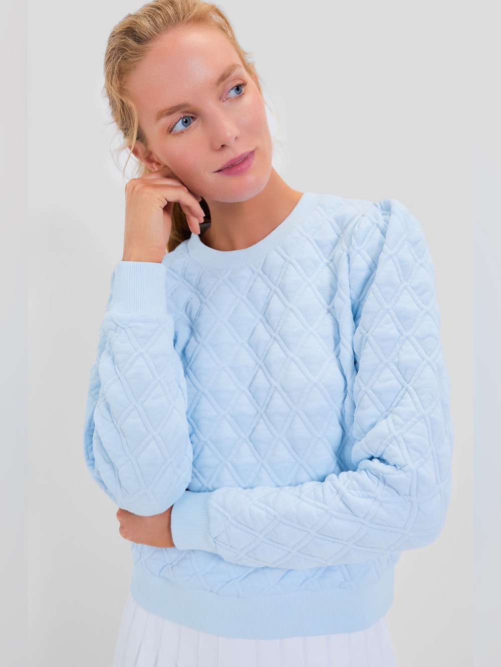 TUCKERNUCK Puff Sleeve Quilted Stretch Campbell Pullover NWOT